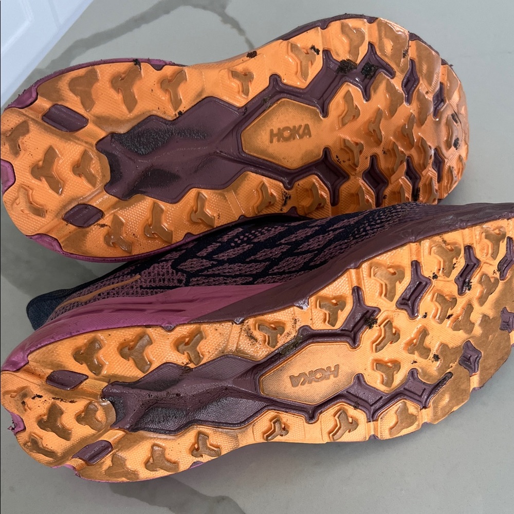 Hoka One One Women's Navy Pink Yellow Trail Running Shoes - Picture 6 of 7